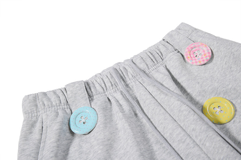 Yiaknis Wide-Leg Sweatpants, Colourful Buttons, Black and Light Grey