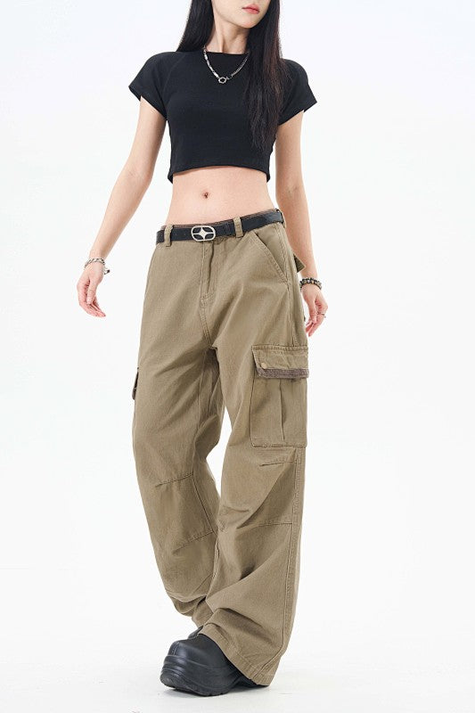 Yiaknis Wide-Leg Cargo Trousers with Flap Pockets, Khaki and Dark Grey – photo 29