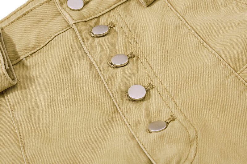 Yiaknis Wide-Leg Cropped Cargo Trousers, Button Fly, Green and Khaki – photo 29