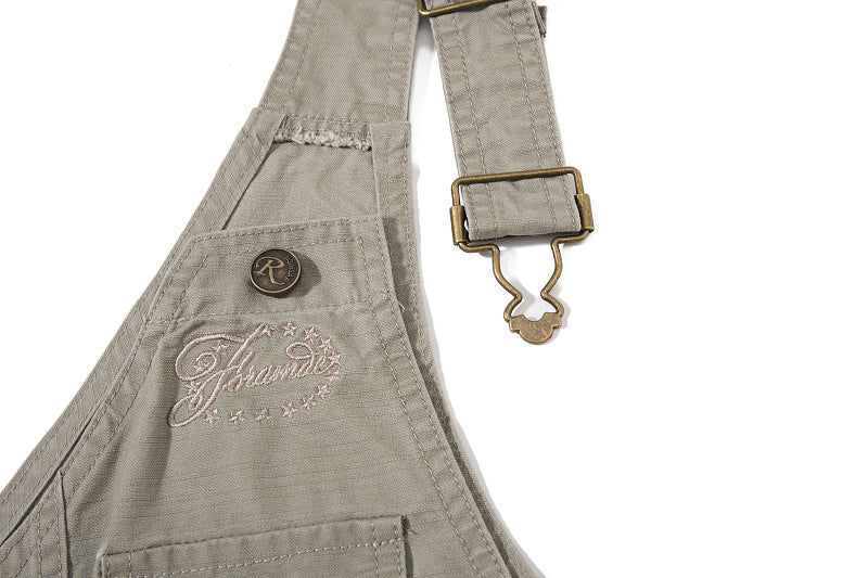 Yiaknis Wide-Leg Overalls with Zip Pockets - Grey Green, Light Beige