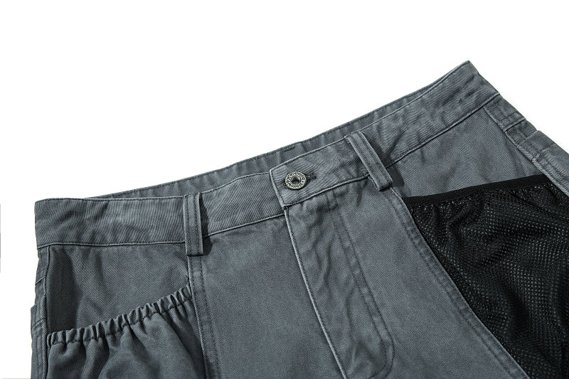 Yiaknis Wide-Leg Cropped Cargo Trousers, Mesh Panel, Blue and Grey – photo 29