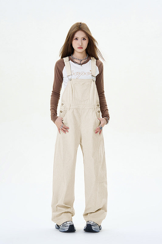Yiaknis Wide-Leg Overalls with Crossed Back Straps - Dusty Pink, Cream