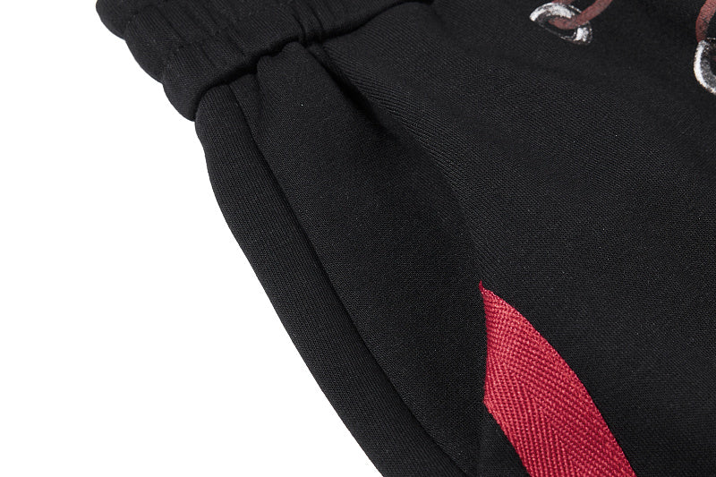 Yiaknis Wide-Leg Sweatpants, Red Side Stripes, Light Grey and Black