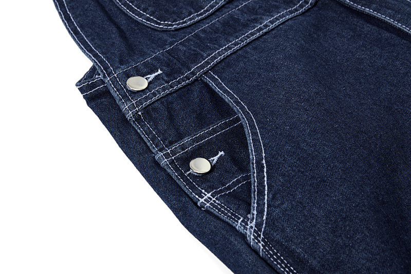 Yiaknis Wide-Leg Denim Overalls, Bib and Cargo Pockets, Dark Blue and Black – photo 29