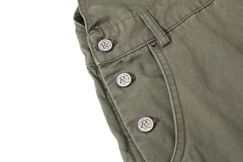 Yiaknis Curved-Leg Overalls with Button Sides - Beige, Army Green