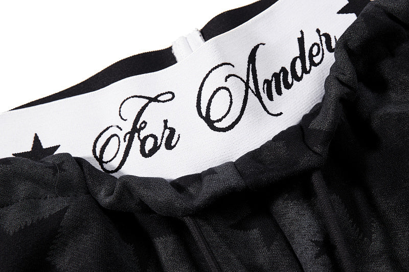 Yiaknis Wide-Leg Star Print Sweatpants, Script Print, Blue and Black