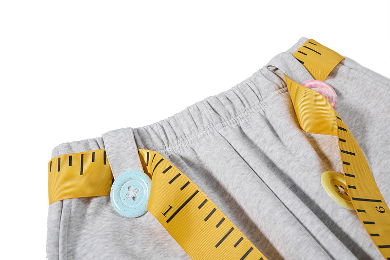 Yiaknis Wide-Leg Sweatpants, Colourful Buttons, Black and Light Grey