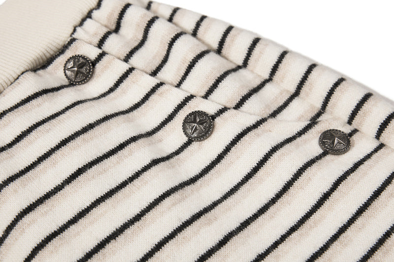 Yiaknis Wide-Leg Striped Sweatpants, Wing Print, Blue and Beige Stripes