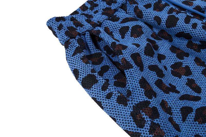 Yiaknis Leopard Print Sweatpants, Embroidered Patch, Grey and Blue