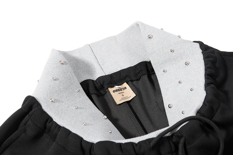 Yiaknis Wide-Leg Sweatpants, Studded Side Lines, Light Grey and Black