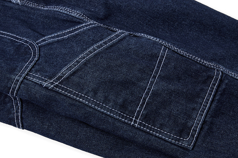 Yiaknis Wide-Leg Denim Overalls, Bib and Cargo Pockets, Dark Blue and Black – photo 30