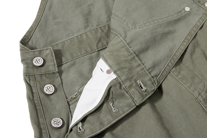 Yiaknis Curved-Leg Overalls with Button Sides - Beige, Army Green