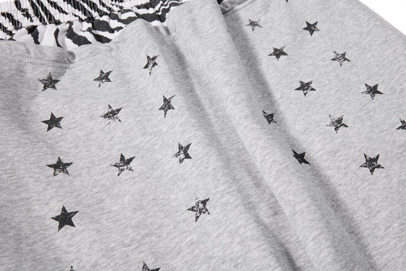 Yiaknis Wide-Leg Sweatpants, Star Print, Black and Light Grey