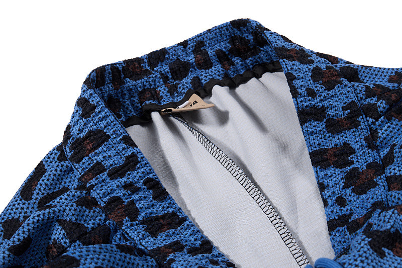 Yiaknis Leopard Print Sweatpants, Embroidered Patch, Grey and Blue