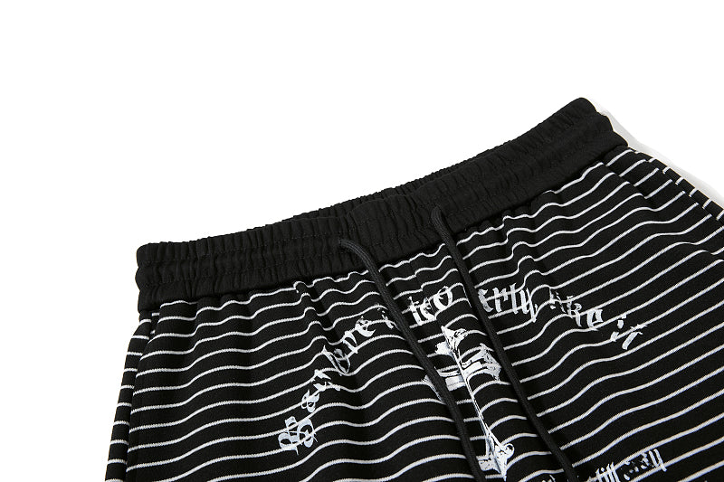 Yiaknis Striped Wide-Leg Trousers, Letter Print, Black and White Stripes – photo 30