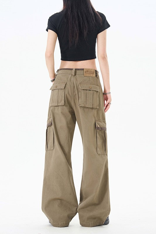Yiaknis Wide-Leg Cargo Trousers with Flap Pockets, Khaki and Dark Grey – photo 30