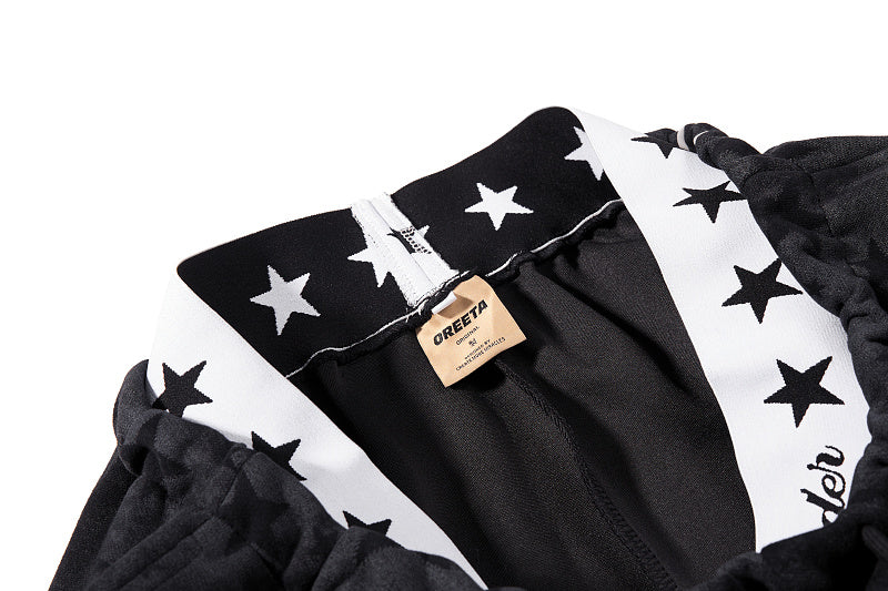 Yiaknis Wide-Leg Star Print Sweatpants, Script Print, Blue and Black