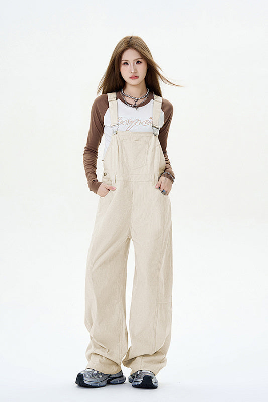 Yiaknis Wide-Leg Overalls with Crossed Back Straps - Dusty Pink, Cream