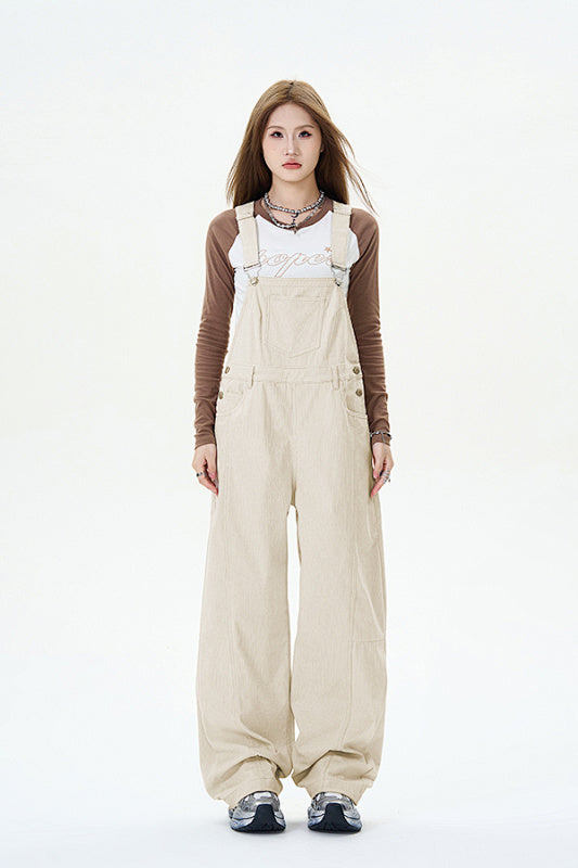 Yiaknis Wide-Leg Overalls with Crossed Back Straps - Dusty Pink, Cream