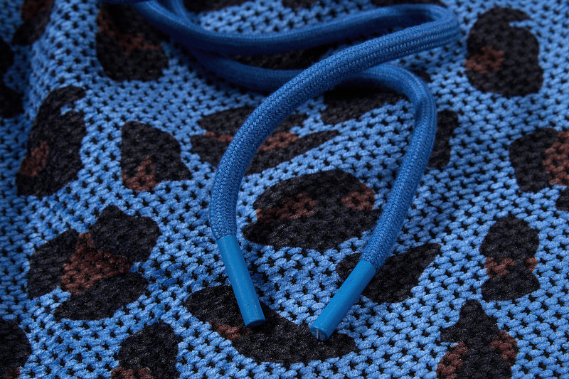 Yiaknis Leopard Print Sweatpants, Embroidered Patch, Grey and Blue