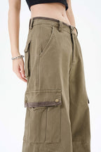 Yiaknis Wide-Leg Cargo Trousers with Flap Pockets, Khaki and Dark Grey – photo 31