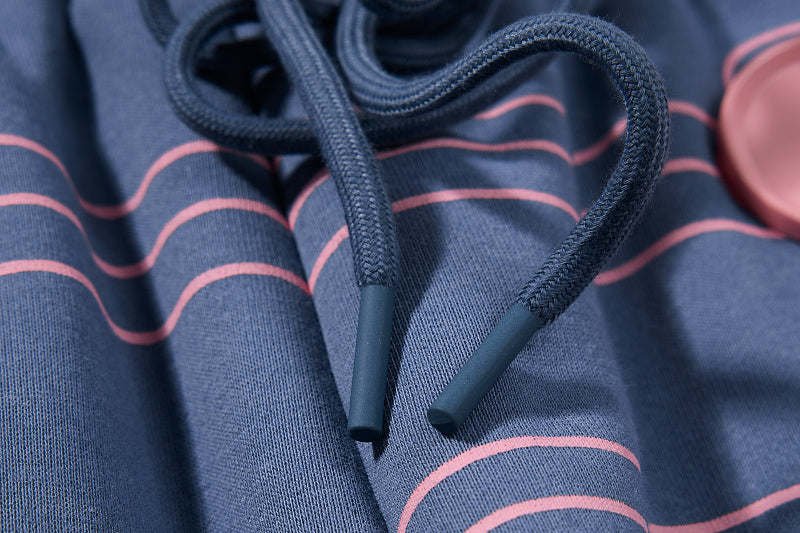 Yiaknis Wide-Leg Sweatpants with Button and Line Print, Pink and Blue