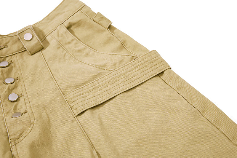 Yiaknis Wide-Leg Cropped Cargo Trousers, Button Fly, Green and Khaki – photo 32