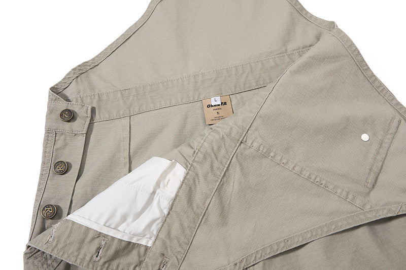 Yiaknis Wide-Leg Overalls with Zip Pockets - Grey Green, Light Beige