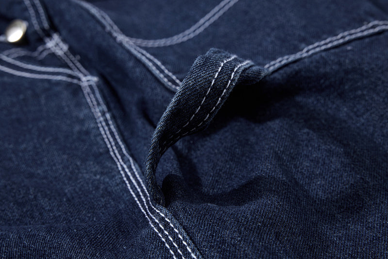 Yiaknis Wide-Leg Denim Overalls, Bib and Cargo Pockets, Dark Blue and Black – photo 32