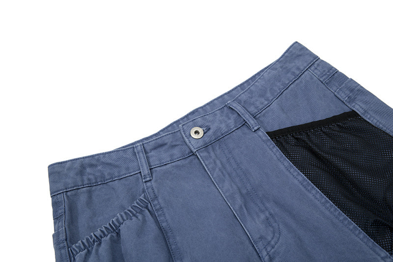 Yiaknis Wide-Leg Cargo Trousers with Mesh Pocket, Dark Grey and Blue – photo 32