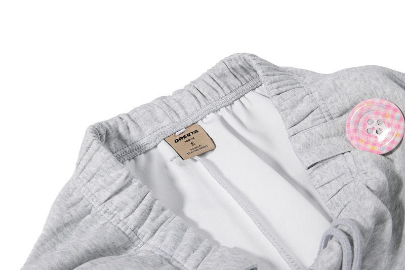 Yiaknis Wide-Leg Sweatpants, Colourful Buttons, Black and Light Grey
