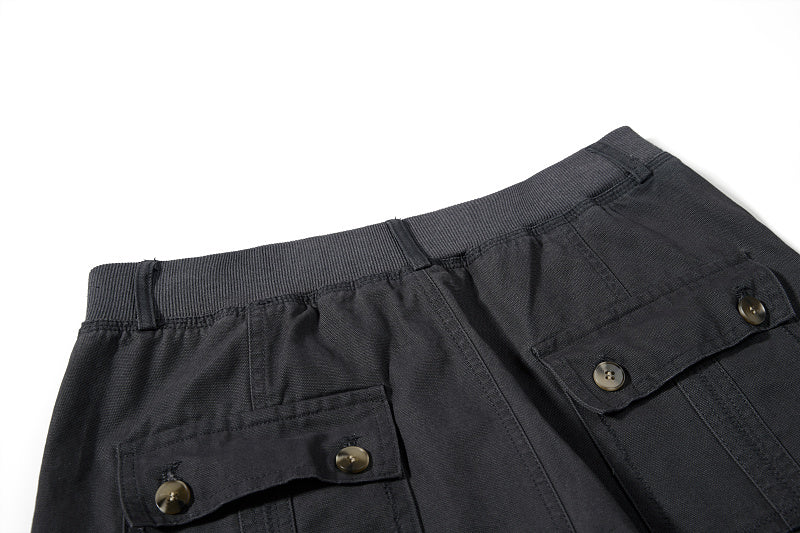 Yiaknis Khaki and Dark Grey Wide-Leg Cargo Trousers with Elastic Back Waist – photo 33