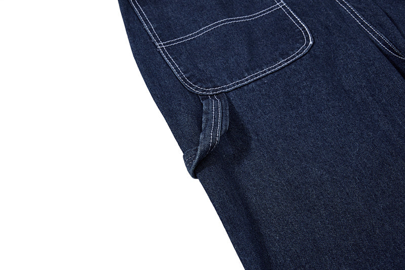 Yiaknis Wide-Leg Denim Overalls, Bib and Cargo Pockets, Dark Blue and Black – photo 33