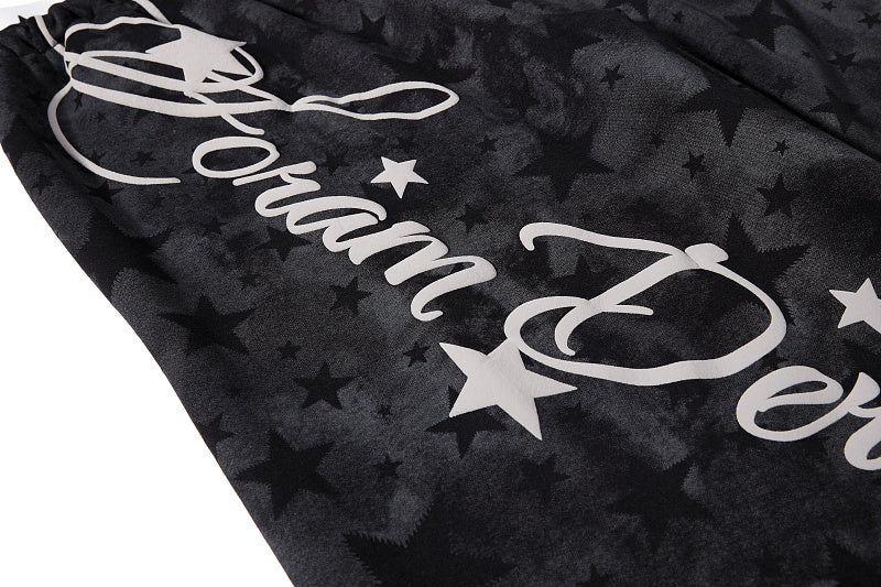 Yiaknis Wide-Leg Star Print Sweatpants, Script Print, Blue and Black