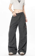 Yiaknis Wide-Leg Cargo Trousers with Flap Pockets, Khaki and Dark Grey – photo 33
