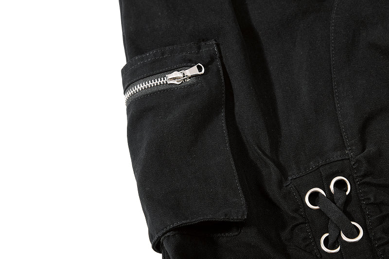 Yiaknis Wide-Leg Cropped Cargo Trousers, Lace-Up Legs, Off White and Black – photo 34