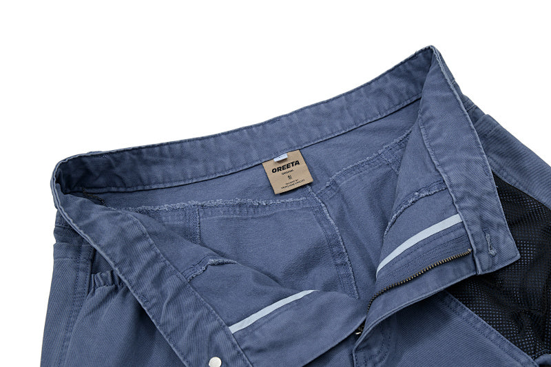 Yiaknis Wide-Leg Cargo Trousers with Mesh Pocket, Dark Grey and Blue – photo 34