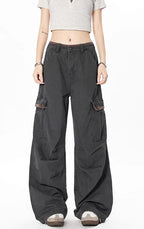 Yiaknis Wide-Leg Cargo Trousers with Flap Pockets, Khaki and Dark Grey – photo 34