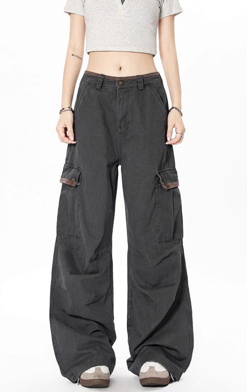 Yiaknis Wide-Leg Cargo Trousers with Flap Pockets, Khaki and Dark Grey – photo 34