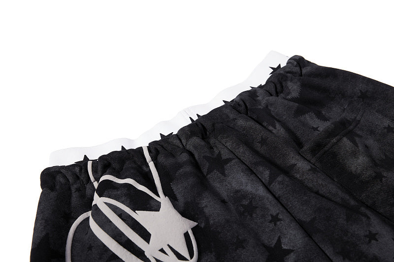 Yiaknis Wide-Leg Star Print Sweatpants, Script Print, Blue and Black