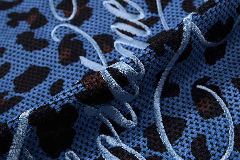 Yiaknis Leopard Print Sweatpants, Embroidered Patch, Grey and Blue