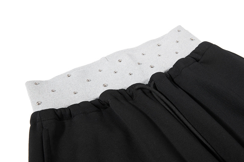 Yiaknis Wide-Leg Sweatpants, Studded Side Lines, Light Grey and Black