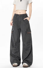 Yiaknis Wide-Leg Cargo Trousers with Flap Pockets, Khaki and Dark Grey – photo 35