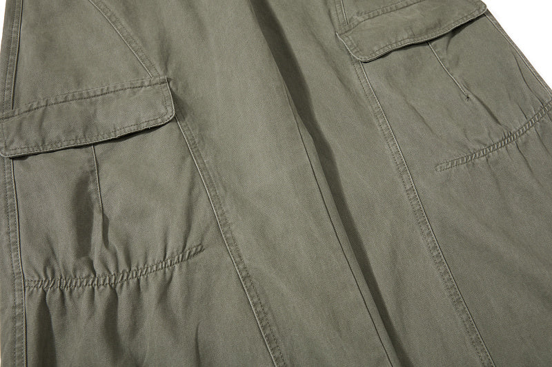 Yiaknis Curved-Leg Overalls with Button Sides - Beige, Army Green