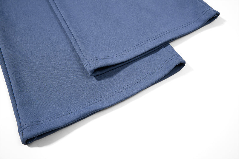Yiaknis Wide-Leg Sweatpants with Button and Line Print, Pink and Blue