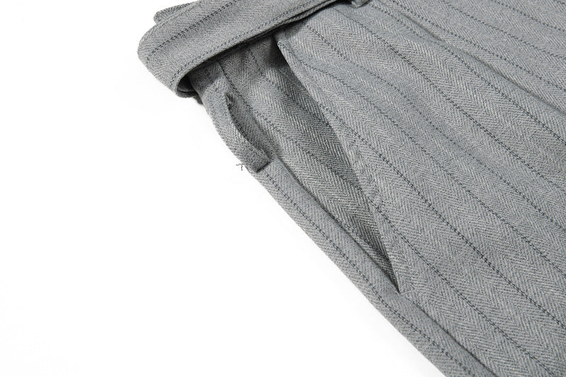 Yiaknis Black and Light Grey Pinstripe Wide-Leg Trousers, Belt Strap