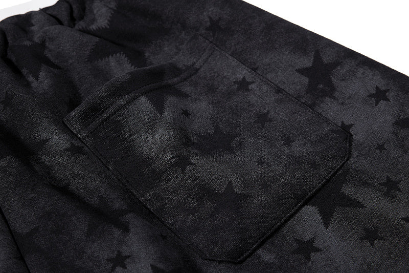 Yiaknis Wide-Leg Star Print Sweatpants, Script Print, Blue and Black