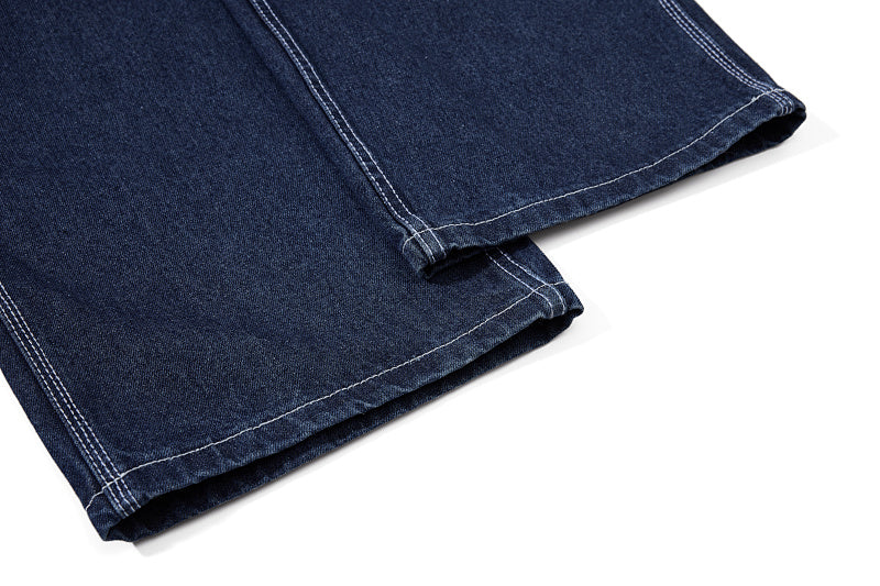 Yiaknis Wide-Leg Denim Overalls, Bib and Cargo Pockets, Dark Blue and Black – photo 35