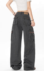 Yiaknis Wide-Leg Cargo Trousers with Flap Pockets, Khaki and Dark Grey – photo 36