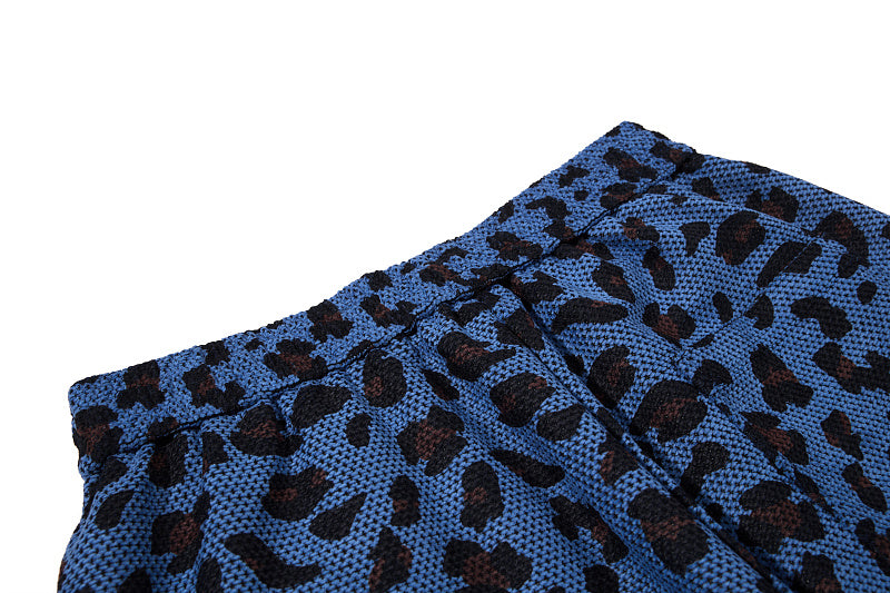 Yiaknis Leopard Print Sweatpants, Embroidered Patch, Grey and Blue